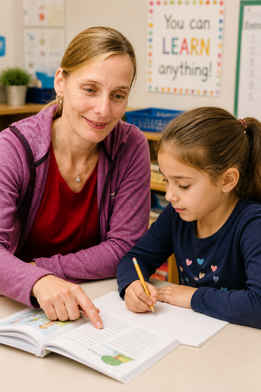 Christina reading one-to-one with a child.